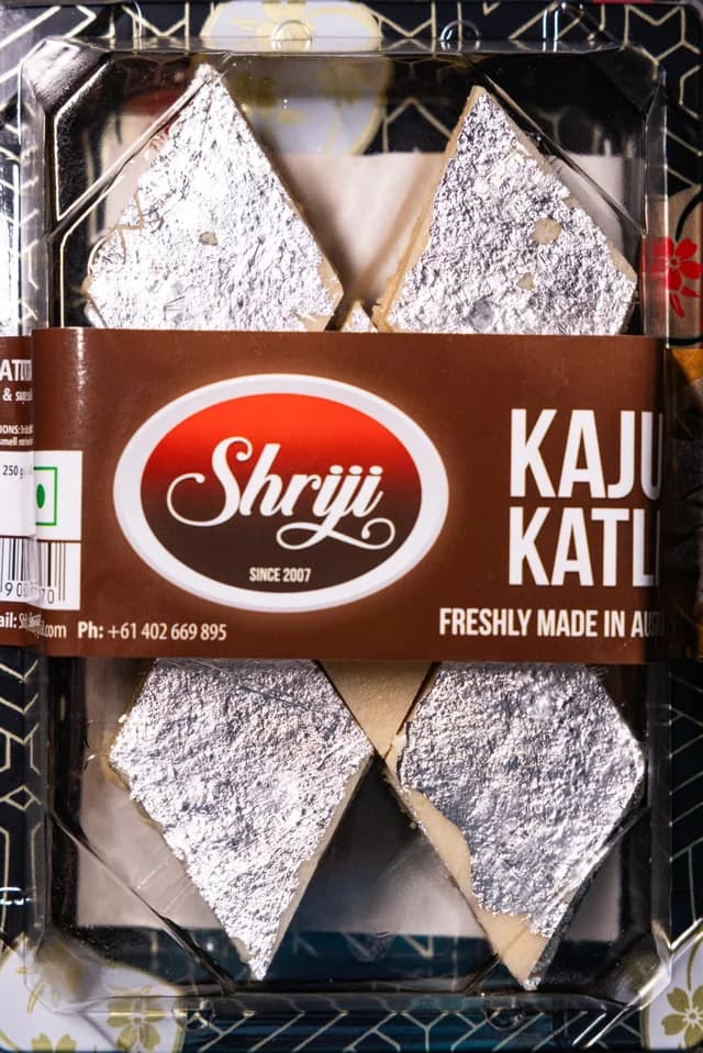 A tray of Shriji Kaju Katli